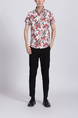 White And Red Button Down Collared Floral Men Shirt for Casual Party Beach