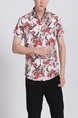 White And Red Button Down Collared Floral Men Shirt for Casual Party Beach