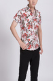 White And Red Button Down Collared Floral Men Shirt for Casual Party Beach