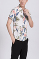 White Colorful Button Down Collared Floral Men Shirt for Casual Party Beach