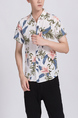 White Colorful Button Down Collared Floral Men Shirt for Casual Party Beach