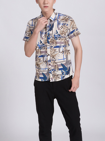 Colorful Collared Button Down Floral Men Shirt for Casual Party Beach