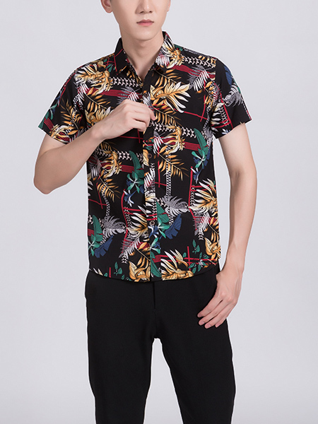 Colorful Collared Button Down Tropical Men Shirt for Casual Party Beach