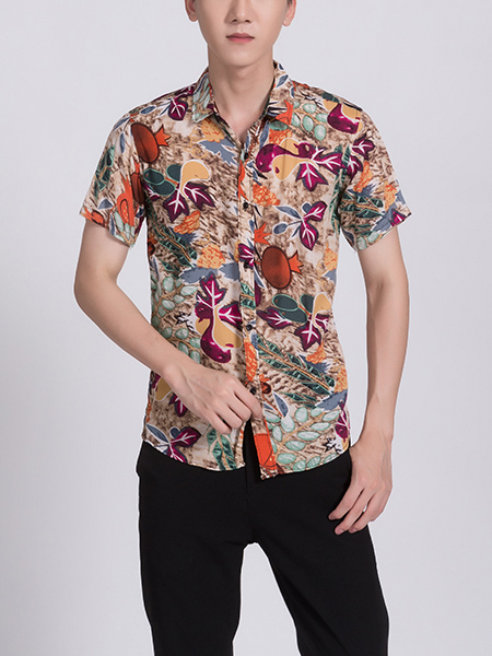 Colorful Button Down Collared Men Shirt for Casual Party Beach