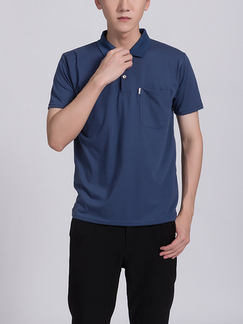 Blue Collared Chest Pocket Polo Men Shirt for Casual Party Office