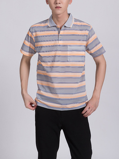 Colorful Chest Pocket Polo Collared Striped Men Shirt for Casual Office Party