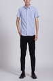 Blue Chest Pocket Button Down Collared Men Shirt for Casual Party Office