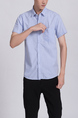 Blue Chest Pocket Button Down Collared Men Shirt for Casual Party Office