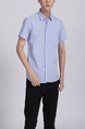 Blue Chest Pocket Button Down Collared Men Shirt for Casual Party Office