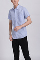 Blue Chest Pocket Button Down Collared Men Shirt for Casual Party Office