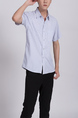 Blue Chest Pocket Button Down Collared Men Shirt for Casual Party Office