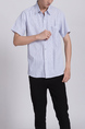 Blue Chest Pocket Button Down Collared Men Shirt for Casual Party Office