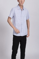 Blue Chest Pocket Button Down Collared Men Shirt for Casual Party Office