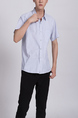 Blue Chest Pocket Button Down Collared Men Shirt for Casual Party Office