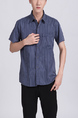 Blue Chest Pocket Button Down Collared Men Shirt for Casual Party Office