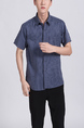 Blue Chest Pocket Button Down Collared Men Shirt for Casual Party Office