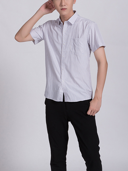 White Chest Pocket Button Down Collared Men Shirt for Casual Office Party