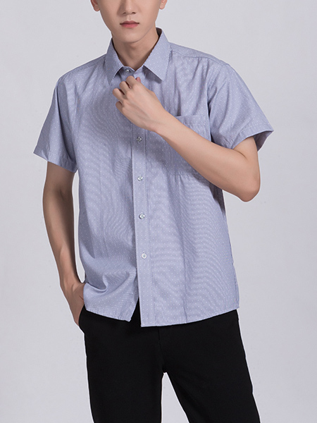 Blue Chest Pocket Button Down Collared Men Shirt for Casual Party Office