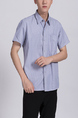 Blue Chest Pocket Button Down Collared Men Shirt for Casual Party Office