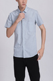 Blue Chest Pocket Button Down Collared Men Shirt for Casual Party Office