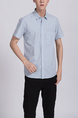 Blue Chest Pocket Button Down Collared Men Shirt for Casual Party Office