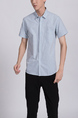 Blue Chest Pocket Button Down Collared Men Shirt for Casual Party Office