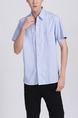 Blue Chest Pocket Button Down Collared Men Shirt for Casual Party Office