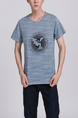 Blue And Black Printed Round Neck Tee Men Shirt for Casual