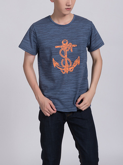 Blue and Orange Round Neck Tee Men Shirt for Casual