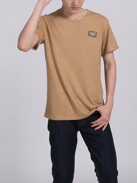 Brown Round Neck Tee Men Shirt for Casual