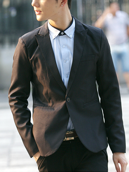 Black Lapel Button Pocket Long Sleeve Plus Size Men Suit for Office Party Wedding Groomsmen