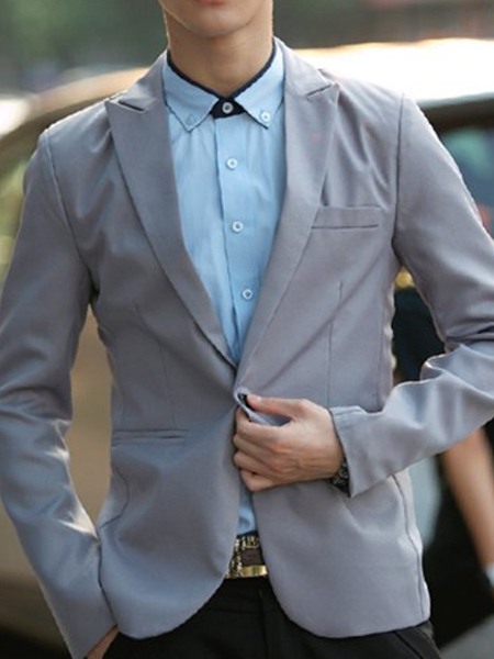 Gray Lapel Button Pocket Long Sleeve Plus Size Men Suit for Office Party Wedding Groomsmen