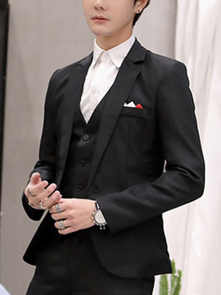 Black Lapel Button Down Long Sleeve Men Suit for Party Evening Cocktail Wedding