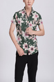 Green Colorful Button Down Collar Plus Size Floral Men Shirt for Casual Party