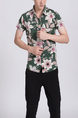 Green Colorful Button Down Collar Plus Size Floral Men Shirt for Casual Party