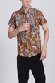 Brown Colorful Button Down Collar Plus Size Men Shirt for Casual Party