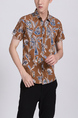 Brown Colorful Button Down Collar Plus Size Men Shirt for Casual Party