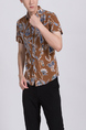 Brown Colorful Button Down Collar Plus Size Men Shirt for Casual Party