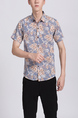 Gray Colorful Button Down Collar Plus Size Floral Men Shirt for Casual Party