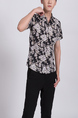 Black Colorful Button Down Collar Plus Size Floral Men Shirt for Casual Party