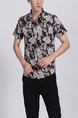 Black Colorful Button Down Collar Plus Size Floral Men Shirt for Casual Party