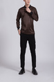 Brown Collar Long Sleeve Polo Men Shirt for Casual Party