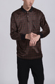 Brown Collar Long Sleeve Polo Men Shirt for Casual Party