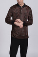 Brown Collar Long Sleeve Polo Men Shirt for Casual Party