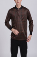 Brown Collar Long Sleeve Polo Men Shirt for Casual Party