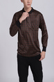 Brown Collar Long Sleeve Polo Men Shirt for Casual Party