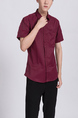 Red Button Down Chest Pocket Collar Plus Size Men Shirt for Casual Party Office