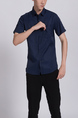 Blue Button Down Chest Pocket Collar Plus Size Men Shirt for Casual Party Office