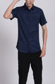 Blue Button Down Chest Pocket Collar Plus Size Men Shirt for Casual Party Office