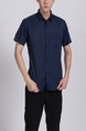 Blue Button Down Chest Pocket Collar Plus Size Men Shirt for Casual Party Office